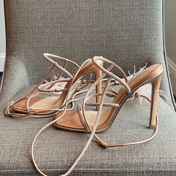 Worn 1x Steve Madden Women's Upgrade Strappy Rose Gold Blush Heels - Picture 3 of 7
